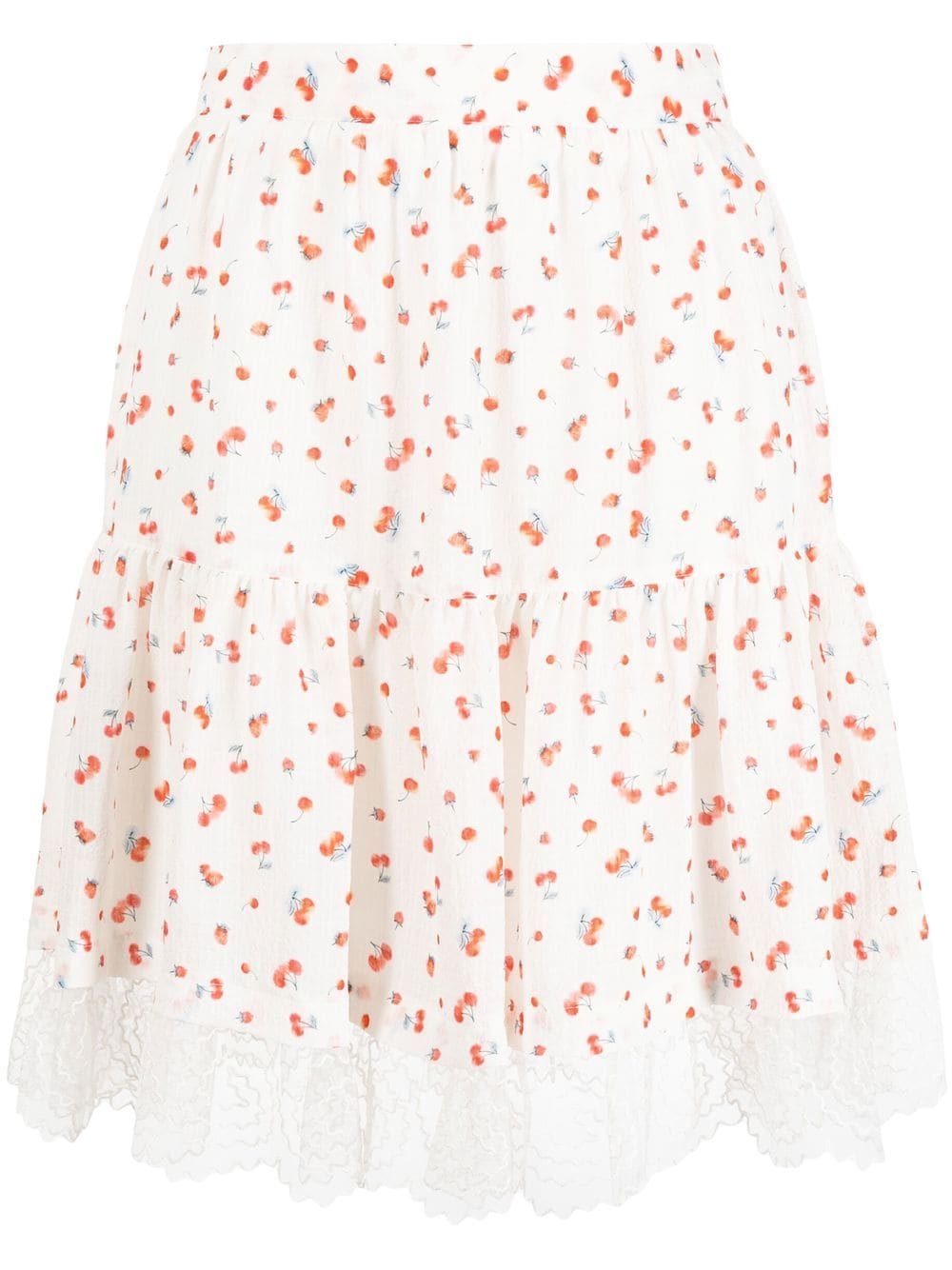 See By Chloé Cherry Pattern Ruched Skirt In White