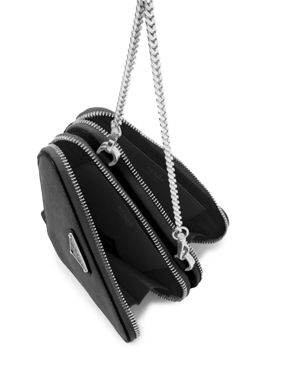 Black Triangle mini leather cross-body bag, Prada