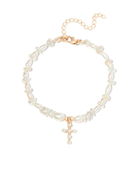 A Sinner in Pearls pearl beaded cross charm bracelet