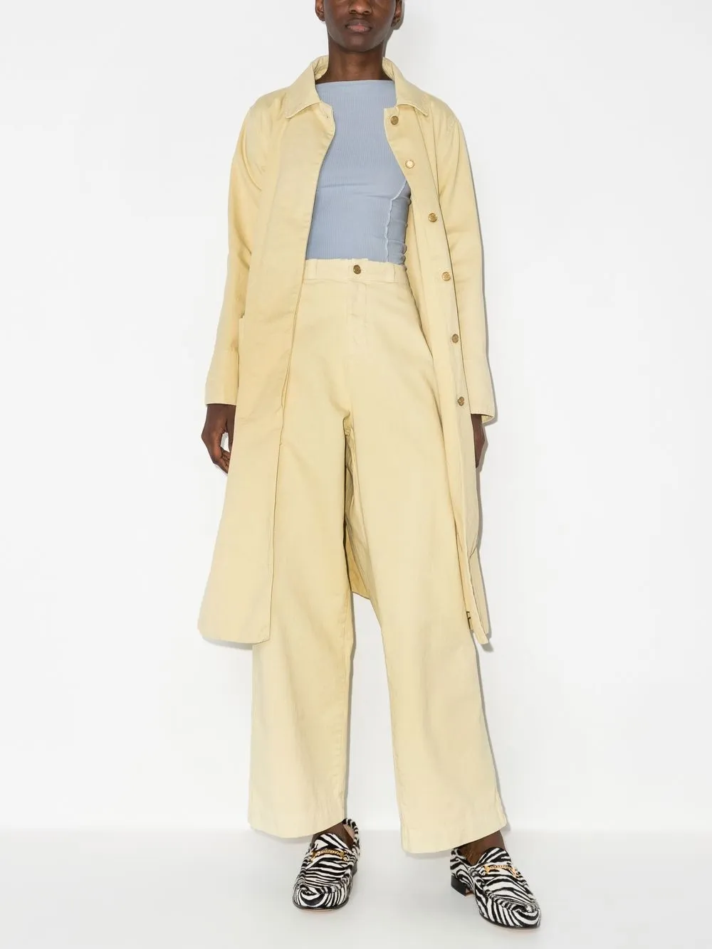 Wide-leg Cotton Chino Trousers In Yellow