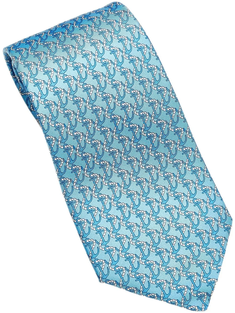 Pre-owned Hermes  Anchor Print Silk Necktie In Blue