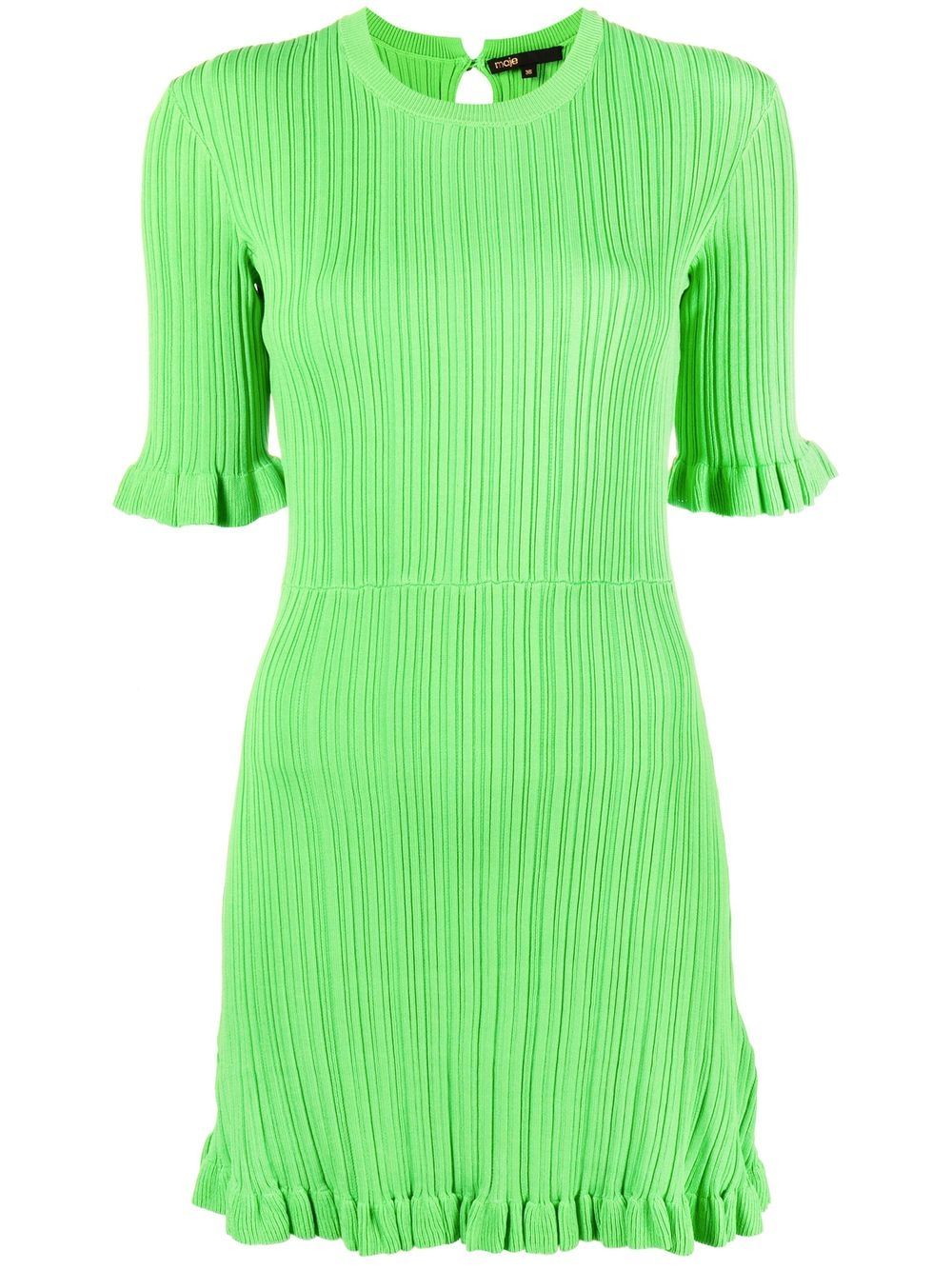 

Maje vestido tejido de canalé con volantes - Verde