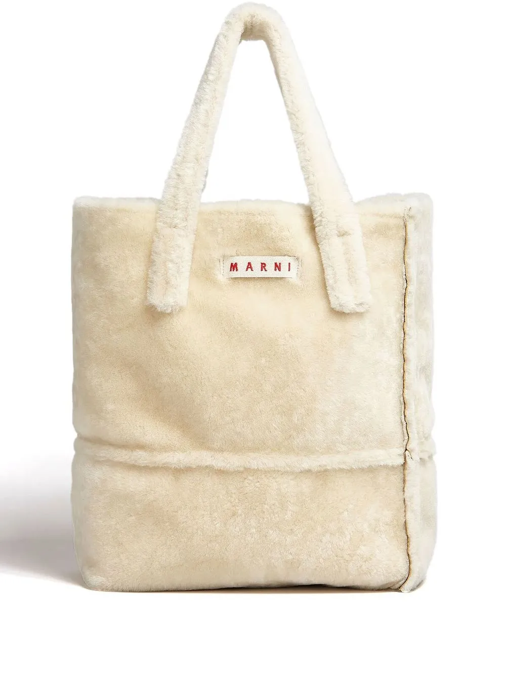 

Marni logo-patch shearling tote bag - Neutrals