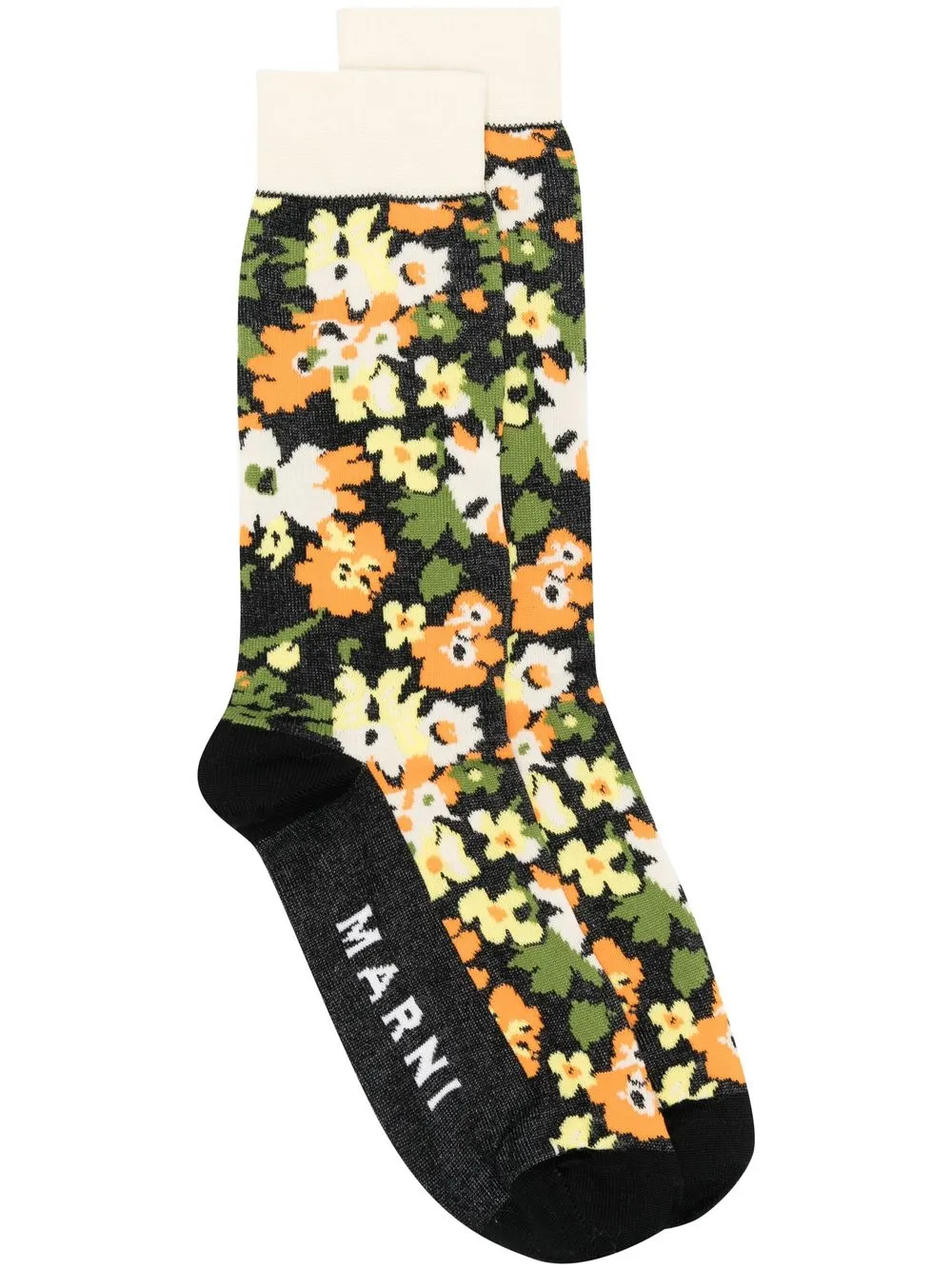 

Marni calcetines con logo bordado y bordado floral - Negro