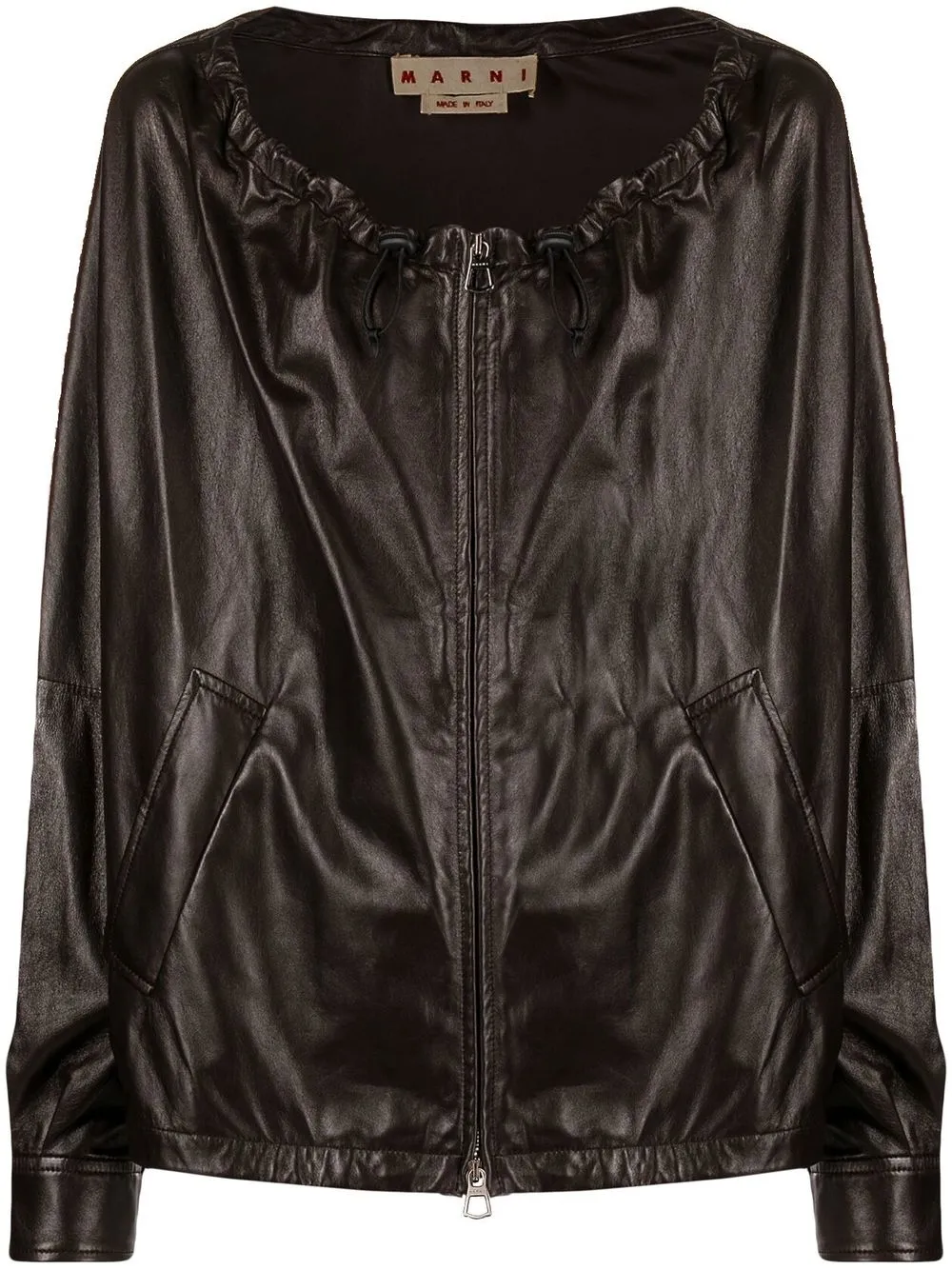 

Marni drawstring-neck leather bomber jacket - Brown