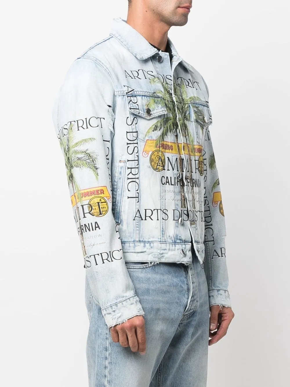 Amiri Graphic-print Distressed-effect Denim Jacket - Blue 