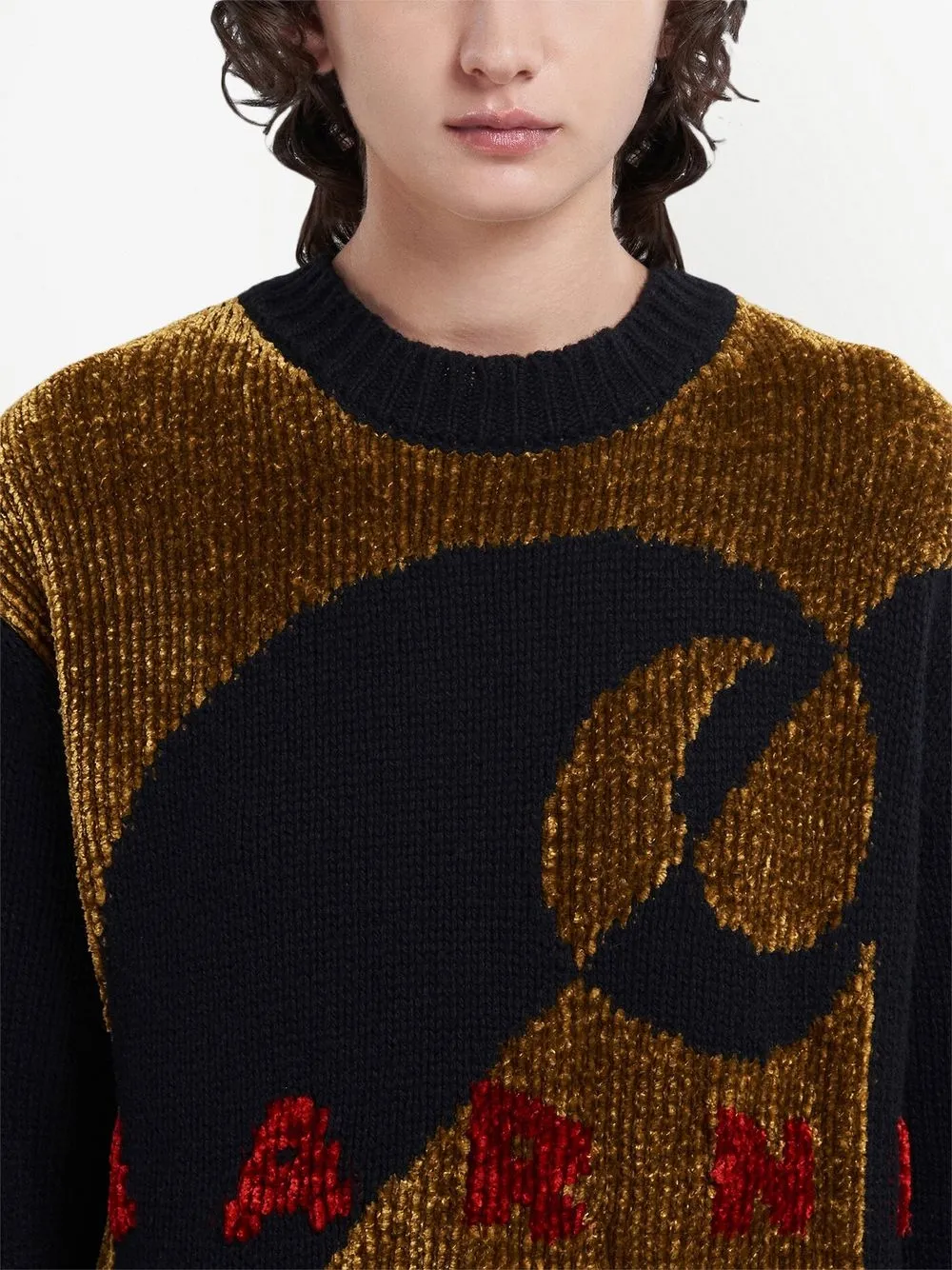 Shop Marni Logo Print Knitted Sweater In Blue