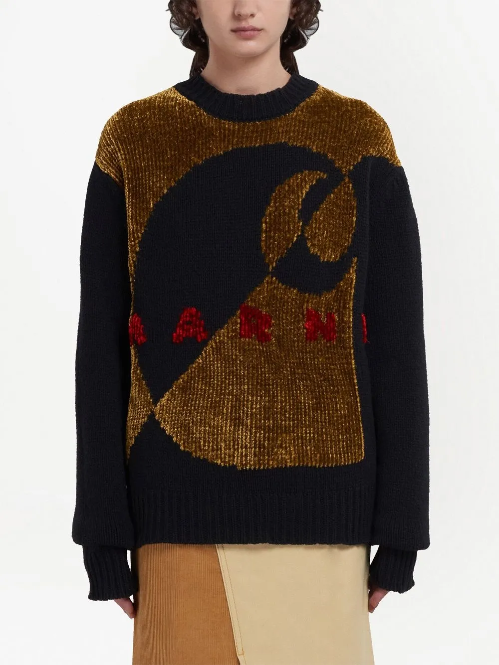 Shop Marni Logo Print Knitted Sweater In Blue