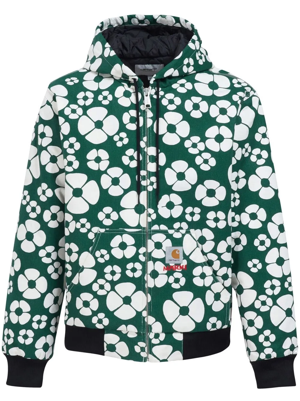 Marni X Carhartt Floral Printed Zipped Hoodie In White