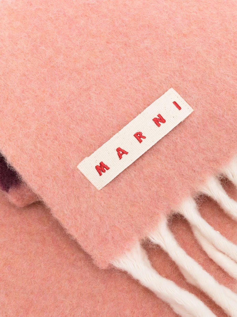 Shop Marni Logo-patch Fringed Scarf In Pink