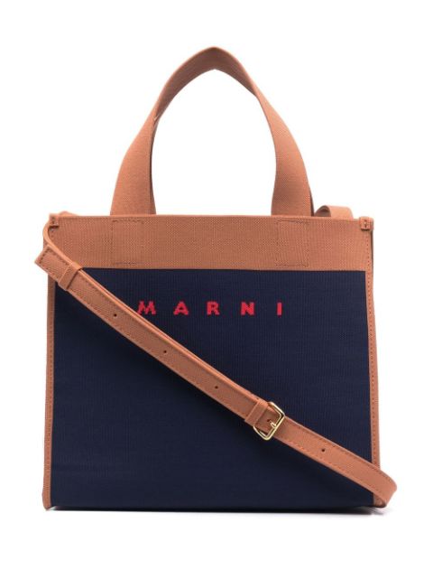 Marni logo print panelled tote bag Women