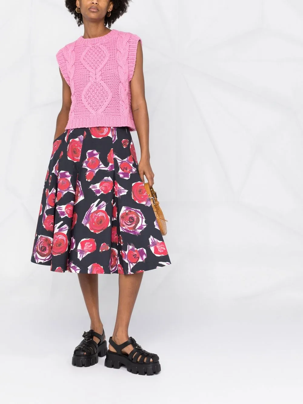 Marni Plooirok met abstracte print - Zwart