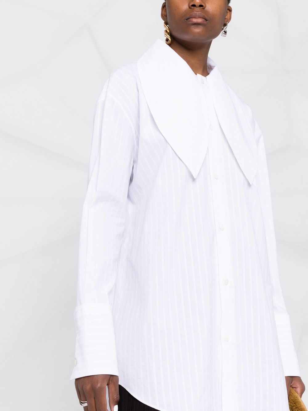 Shop Marni Oversized Collar Pinstriped Shirt In White