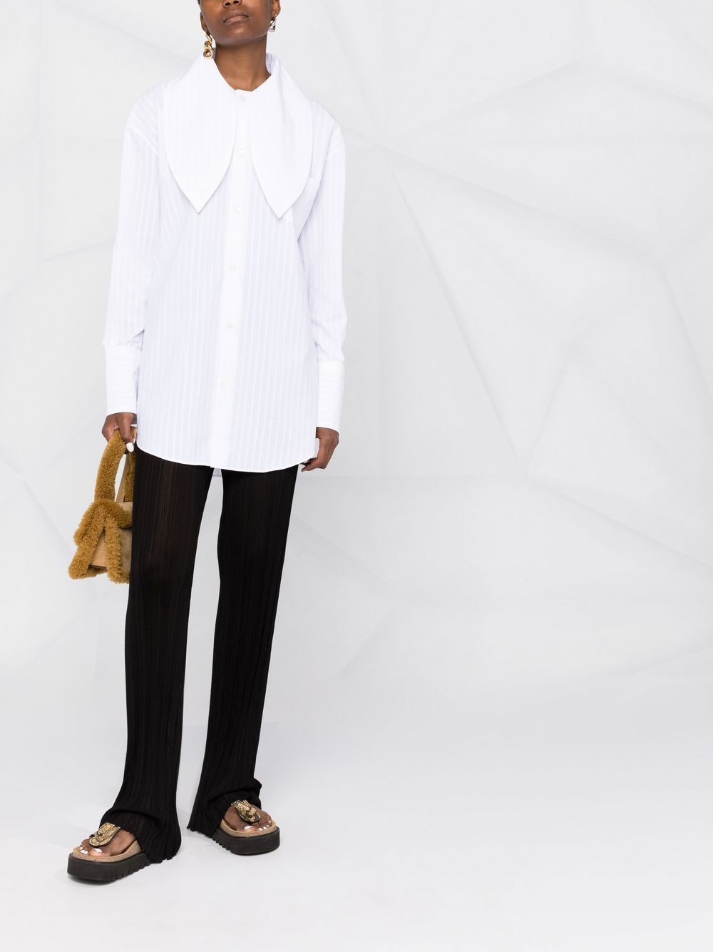 Shop Marni Oversized Collar Pinstriped Shirt In White