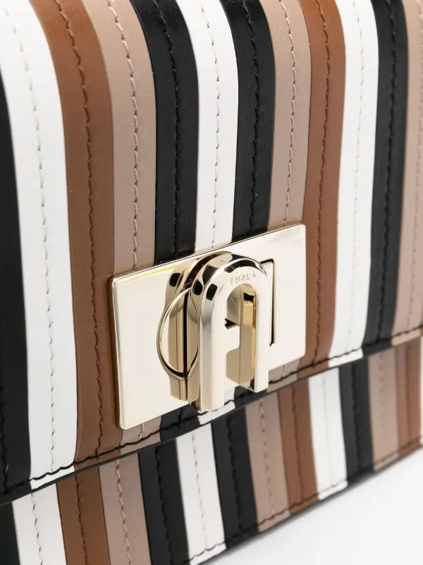 Furla stripe pattern Leather Bag Black FARFETCH AU