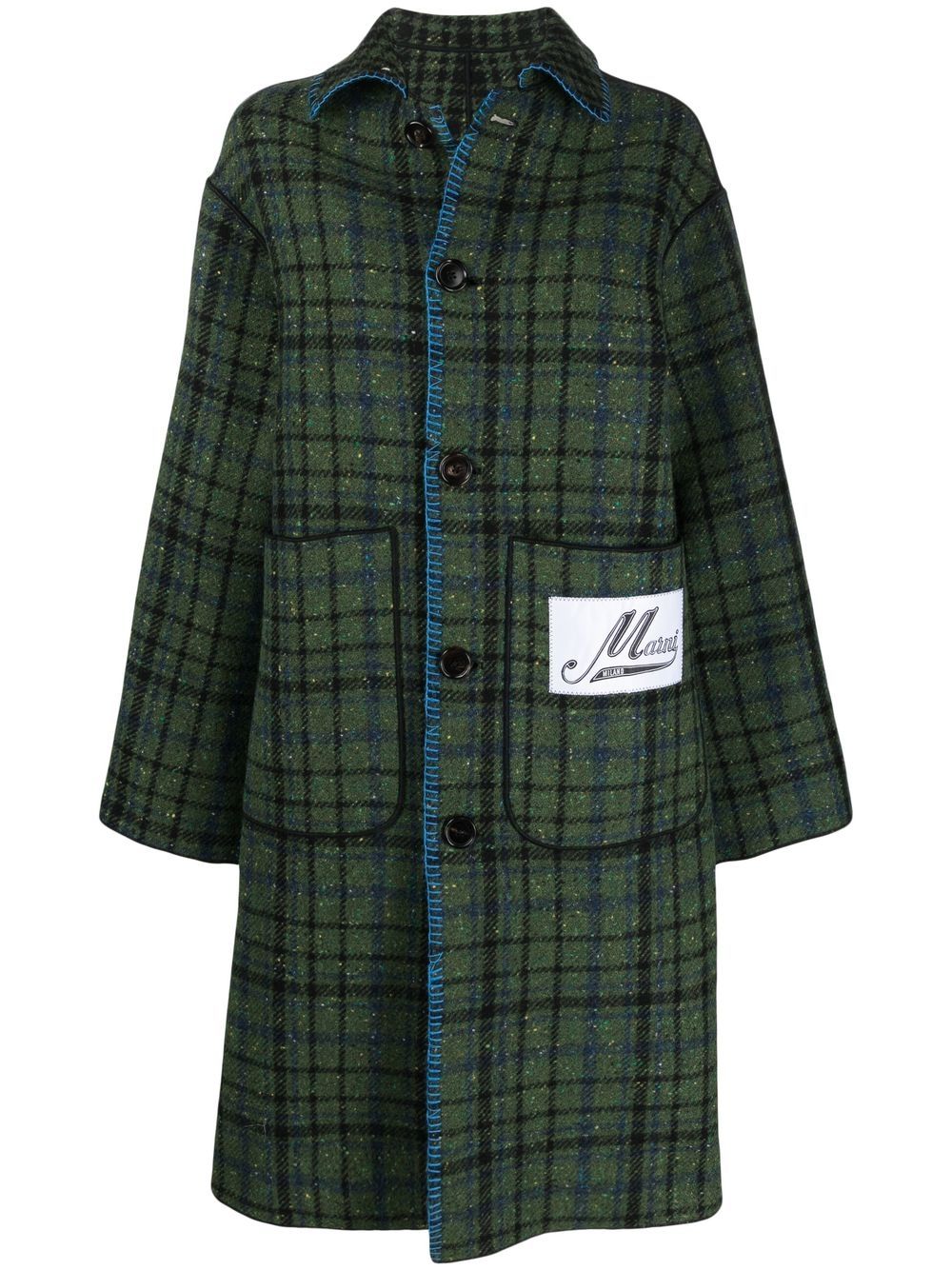 

Marni logo-patch check pattern coat - Green