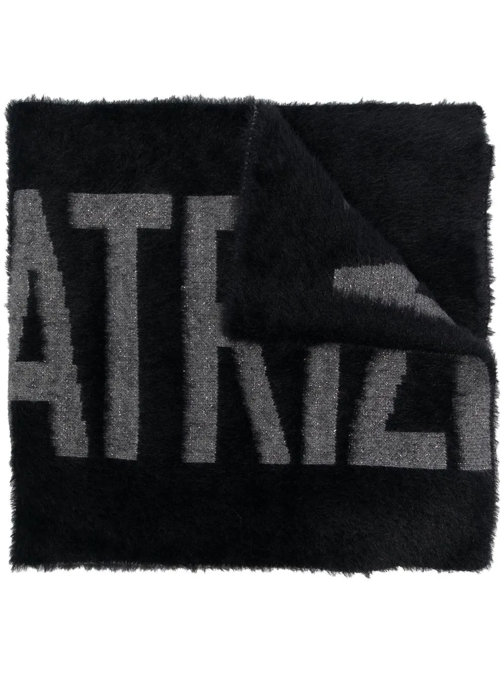 Patrizia Pepe Intarsia-knit Logo Scarf In 黑色