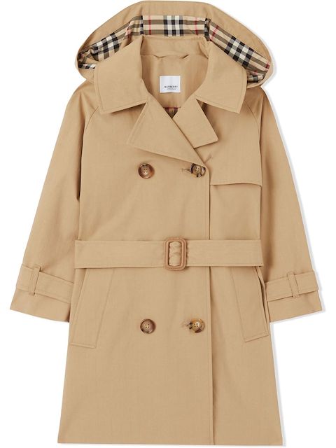 Burberry Kids معطف ترنش بكسرات وأطراف كاروهات
