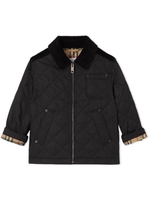 Burberry Kids corduroy collar quilted jacket