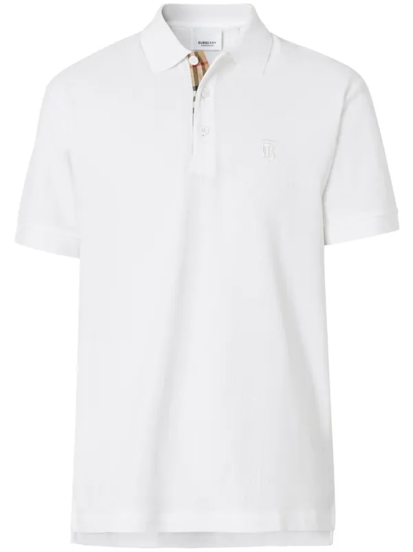 Burberry Men's Monogram Motif White Cotton Pique Polo Shirt