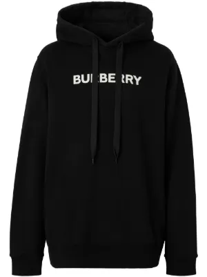 Burberry Logo Printed Drawstring Hoodie in Black for Men