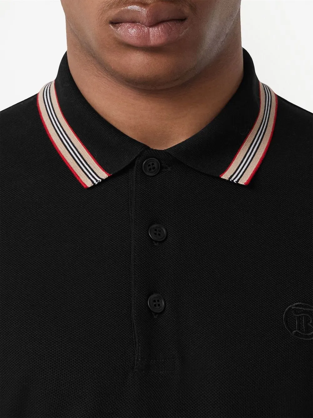 Shop Burberry Icon Stripe Cotton Polo Shirt In Schwarz