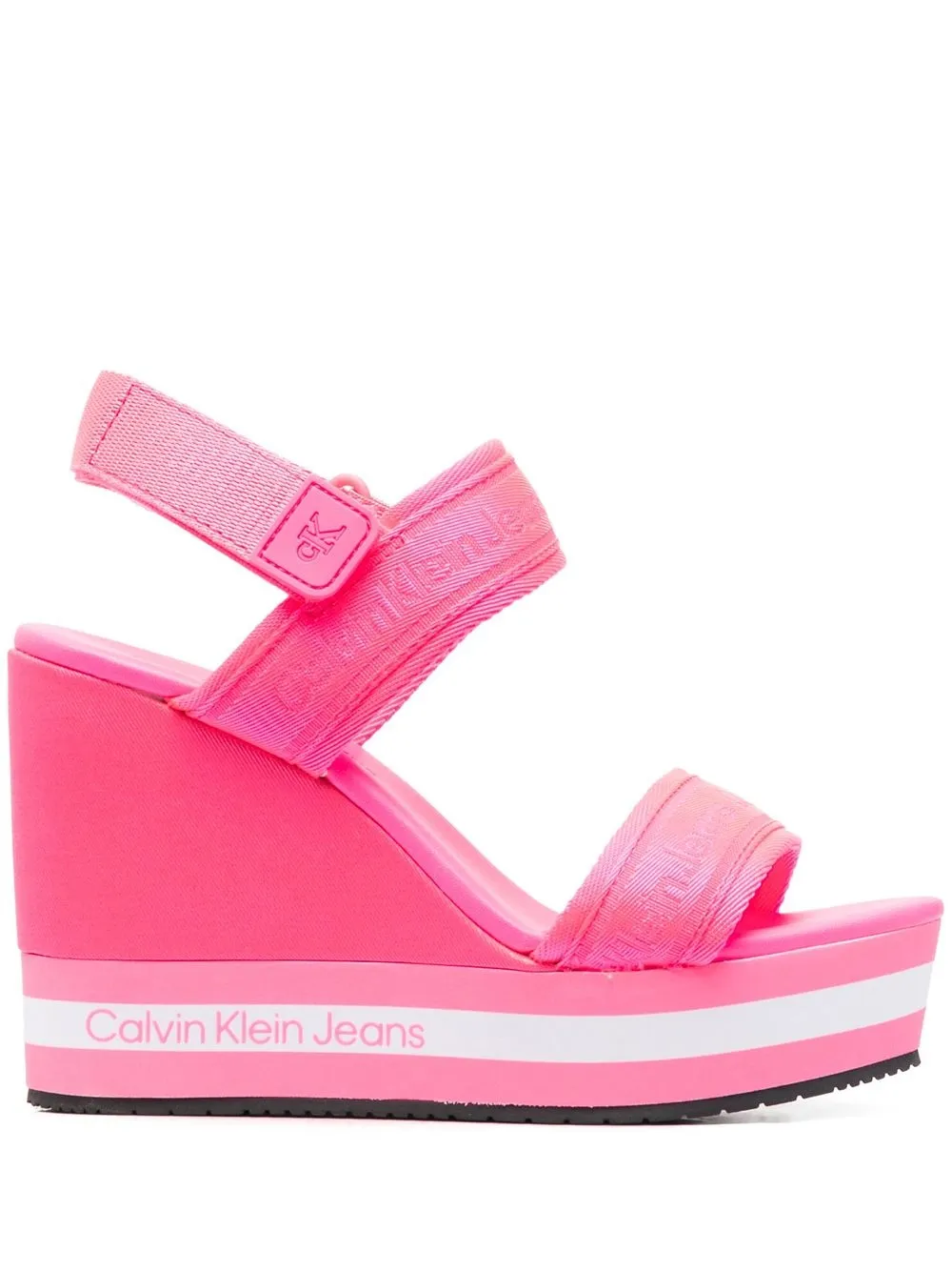 

Calvin Klein sandalias con cuña y borde a rayas - Rosado