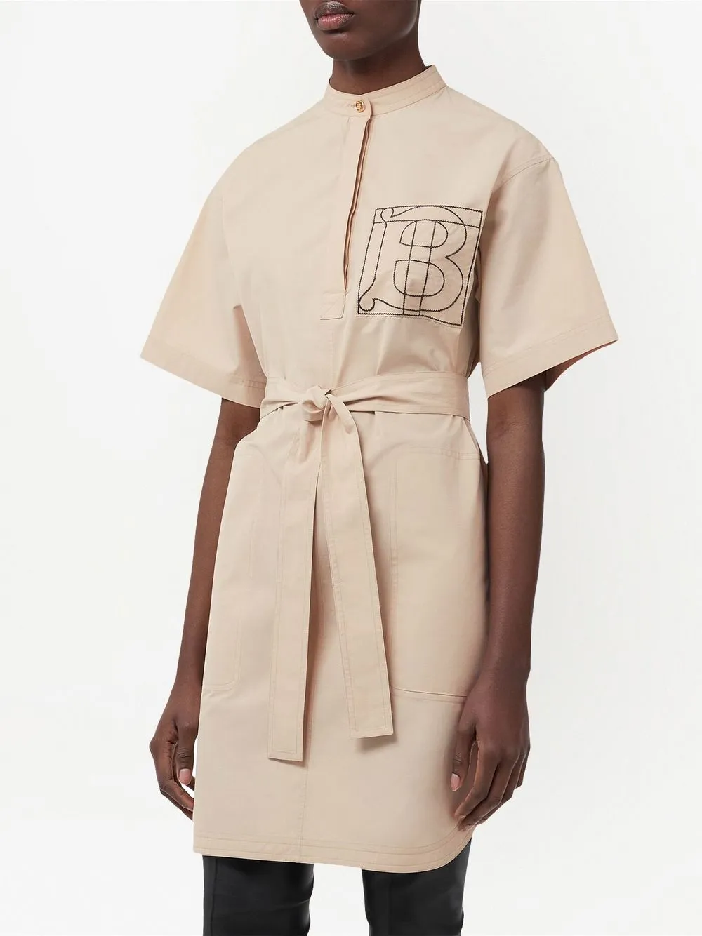  Burberry Hemdkleid Mit Logo Stickerei   Nude 