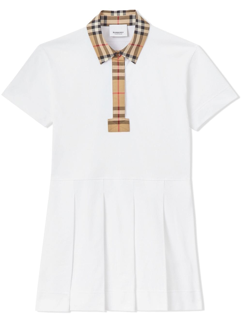 Burberry Kids' Vintage Check Trim Piqué Polo Shirtdress In White