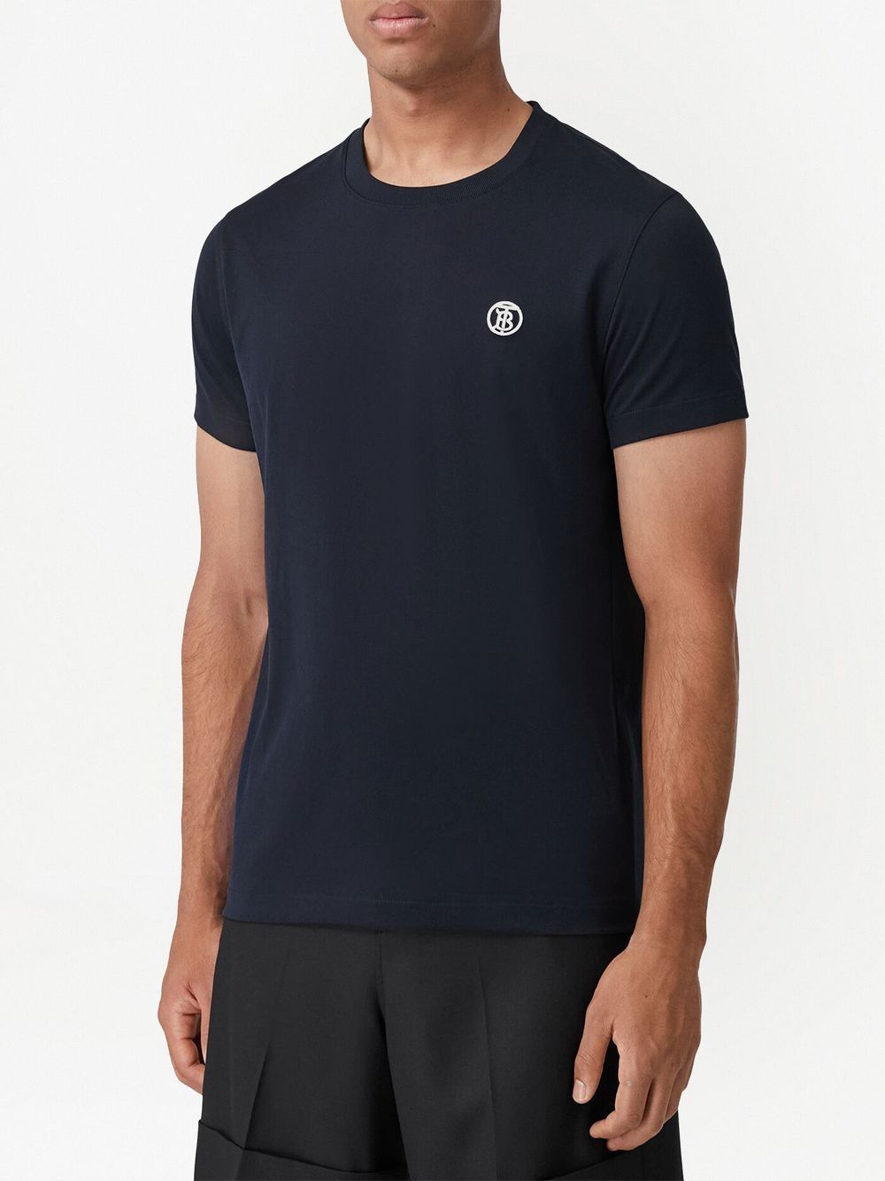 Shop Burberry Tb-embroidered Cotton T-shirt In Blue