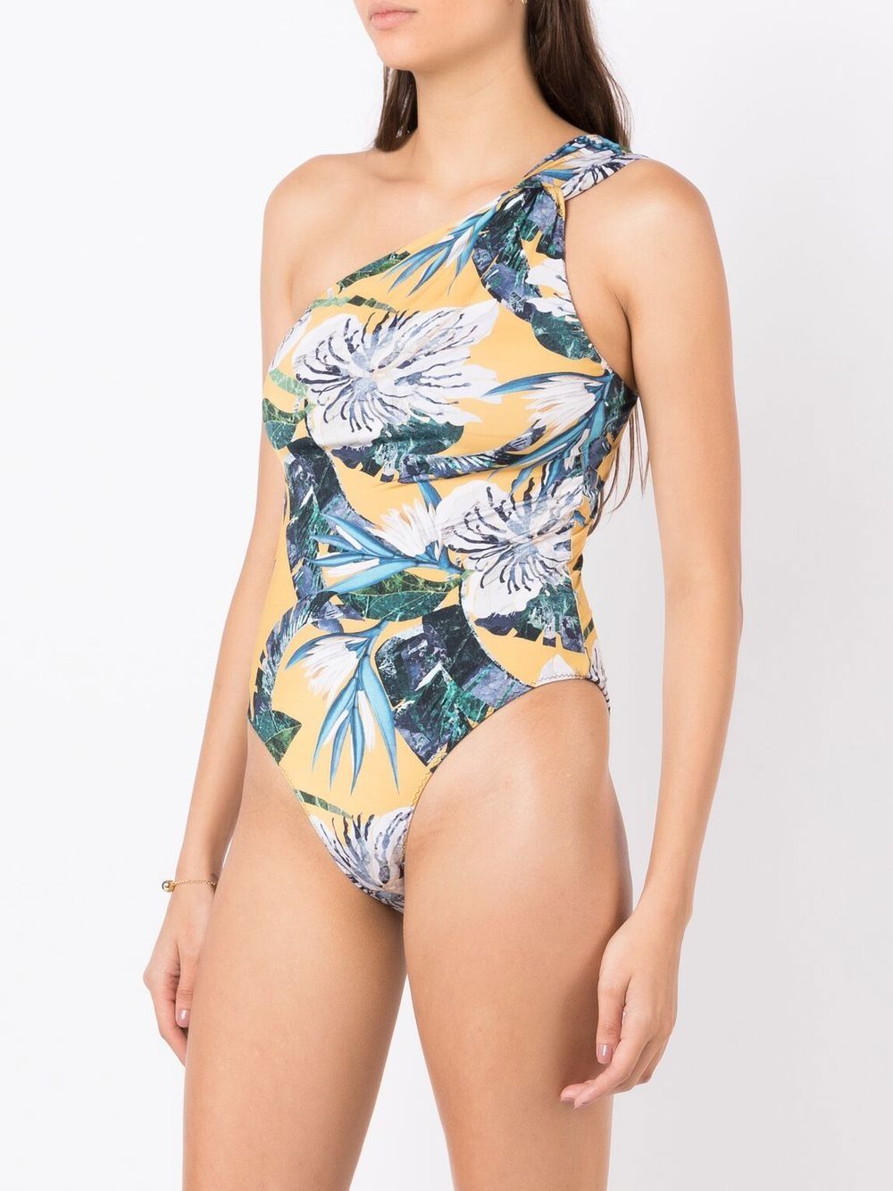 Shop Clube Bossa Asymmetric Floral-print Swimsuit In Yellow