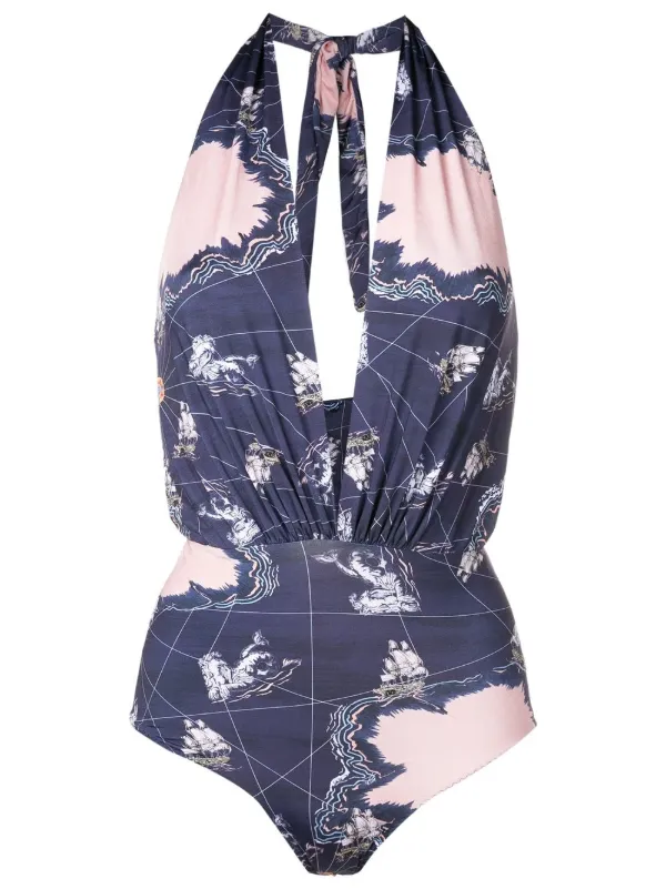 Clube Bossa Deneuve graphic-print Swimsuit Blue FARFETCH IN