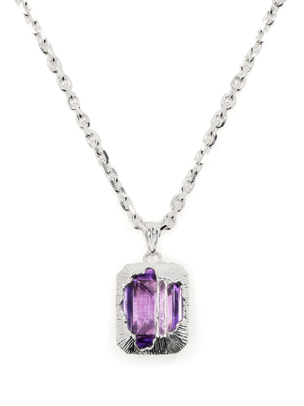 Shop Sweetlimejuice Textured-finish Crystal Necklace In Silver