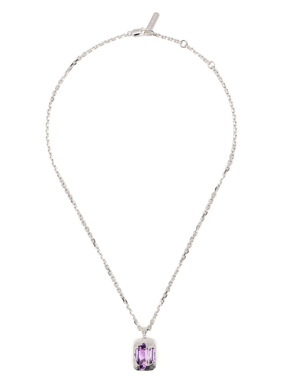 Shop Sweetlimejuice Textured-finish Crystal Necklace In Silver