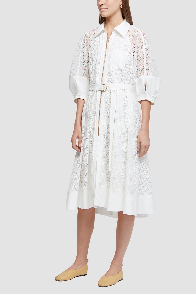 Broderie Anglaise Zip-Front Shirt Dress-white #0 Broderie Anglaise Zip-Front Shirt Dress, null- 2