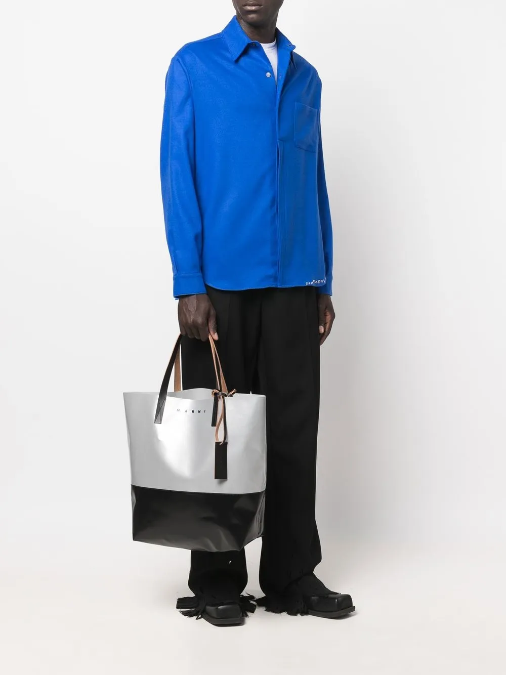 Marni Shopper met colourblocking - Grijs