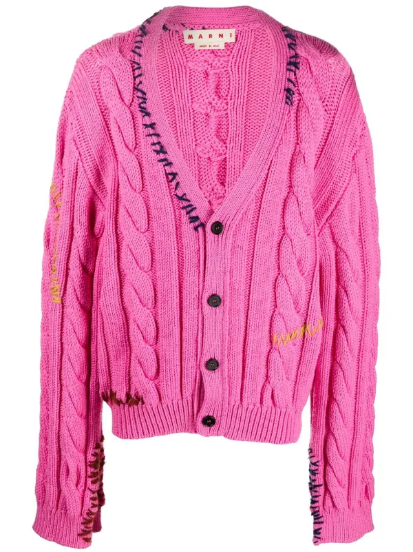 Buy Pink Cable Knit Cardigan With Wool 18, Cardigans