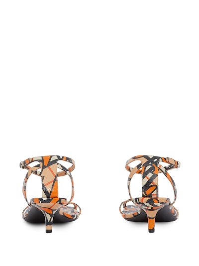 Burberry monogram-print knitten-heel sandals orange | MODES