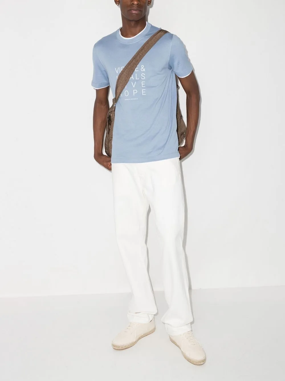 Brunello Cucinelli Slogan-print Round-neck T-shirt In Blau