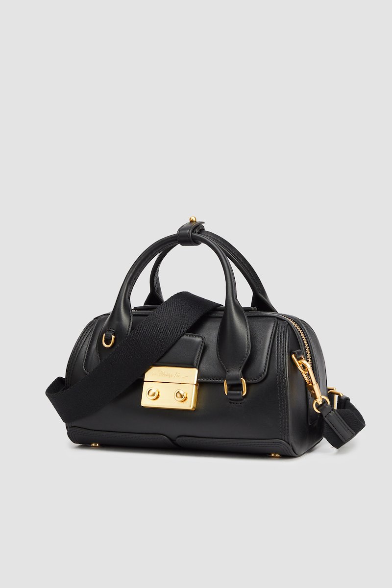 Pashli Duffle-black #1 Pashli Duffle, black calf leather gold-tone logo plaque two top handles adjustable detachable shoulder strap front flap pocket top zip fastening main compartment- 1