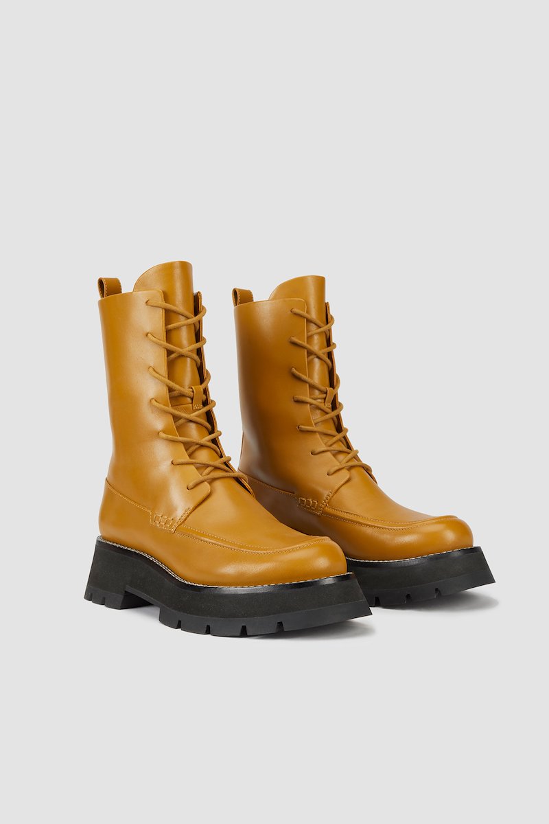 Kate Lace Up Combat Boot-neutrals #1 Kate Lace Up Combat Boot, Kate lace-up combat boots from 3.1 PHILLIP LIM featuring brown, calf leather, tonal design, round toe, front lace-up fastening, ankle-length, contrasting trim and chunky rubber sole.- 1