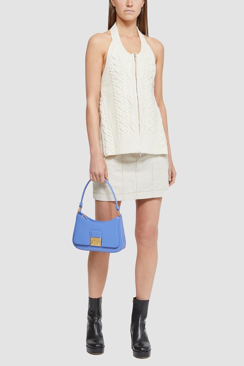 Pashli Shoulder Bag-blue #1 Pashli Shoulder Bag, aqua blue calf leather engraved logo decorative buckle detail top zip fastening main compartment internal card slots single shoulder strap- 5