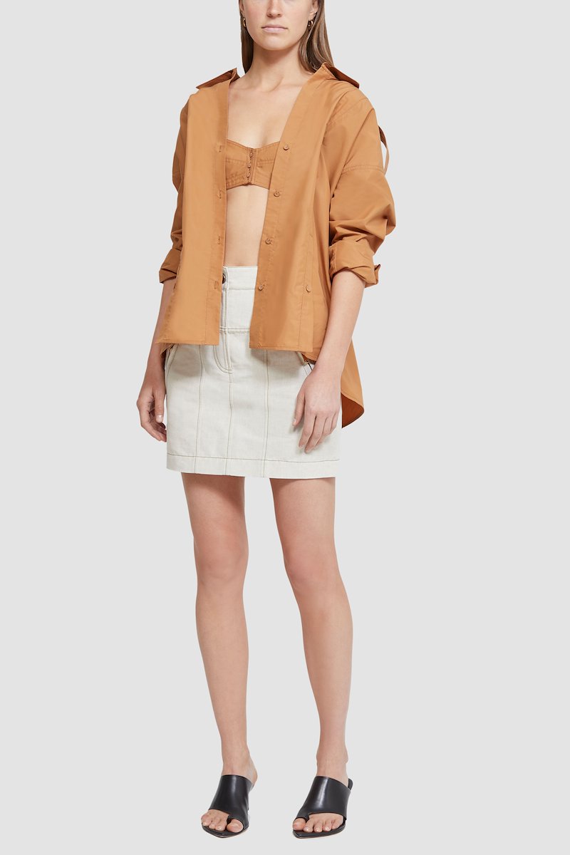 Long Sleeve Cotton Poplin Shirt -neutrals #0 Long Sleeve Cotton Poplin Shirt , flat-collar long-sleeved shirt from 3.1 PHILLIP LIM featuring taupe, cotton blend, oversized pointed collar, front button fastening, long sleeves, buttoned cuffs and straight hem.- 0