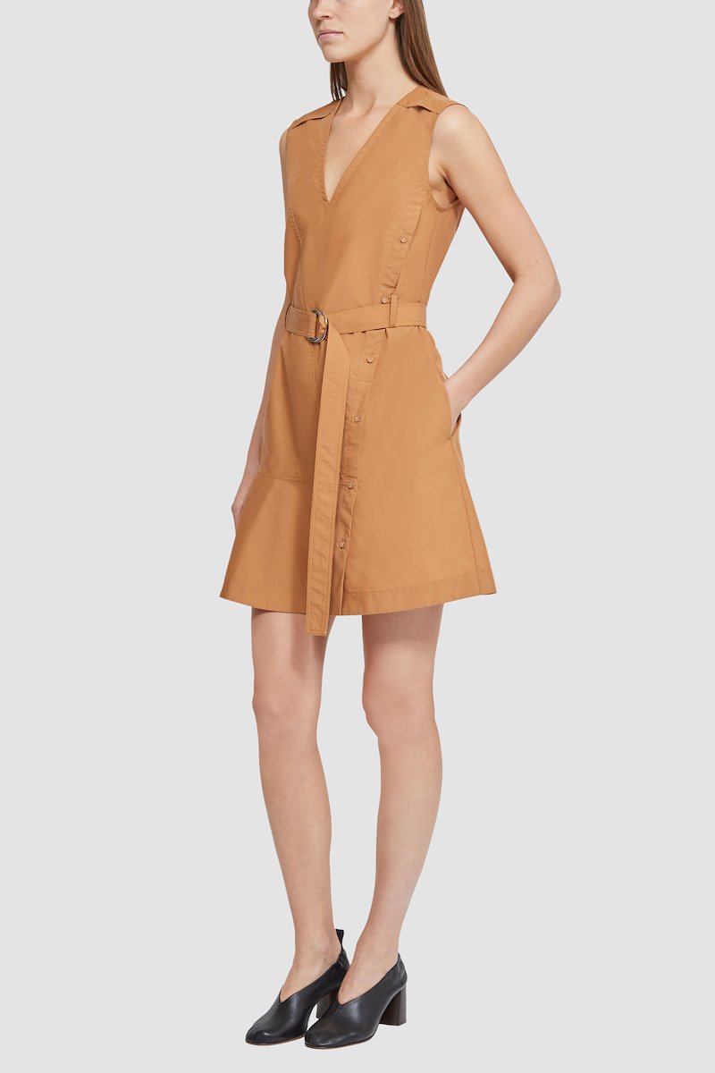 Sleeveless Cotton Poplin V-Neck Belted Dress-neutrals #1 Sleeveless Cotton Poplin V-Neck Belted Dress, null- 1