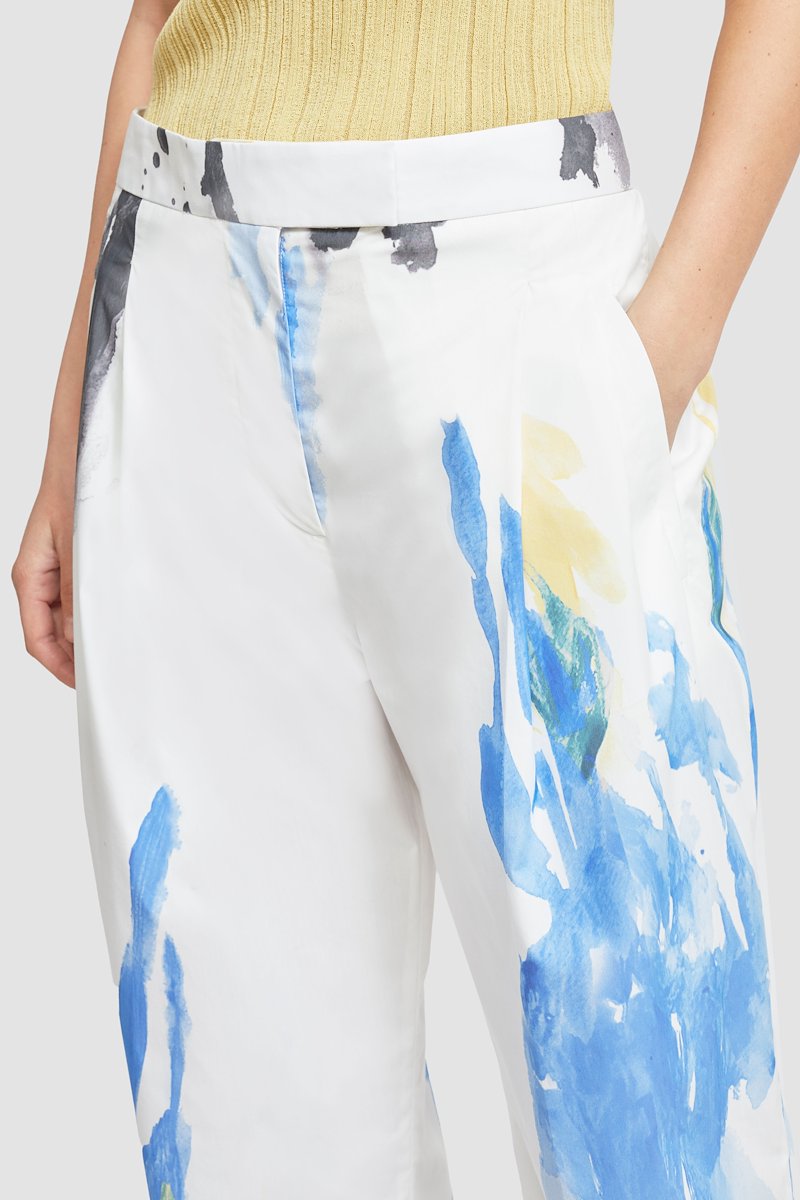 Printed Poplin Tapered Trouser-white #1 Printed Poplin Tapered Trouser, null- 1