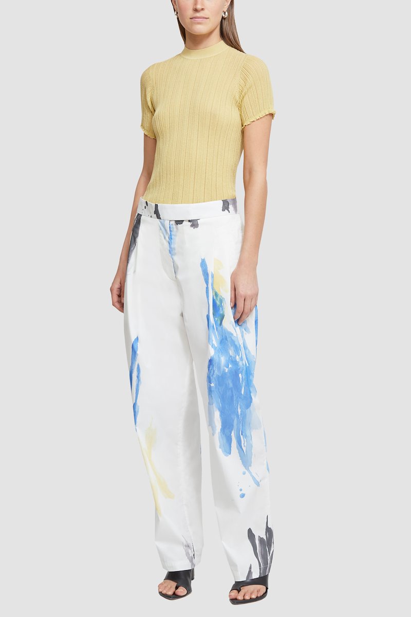 Printed Poplin Tapered Trouser-white #1 Printed Poplin Tapered Trouser, null- 3