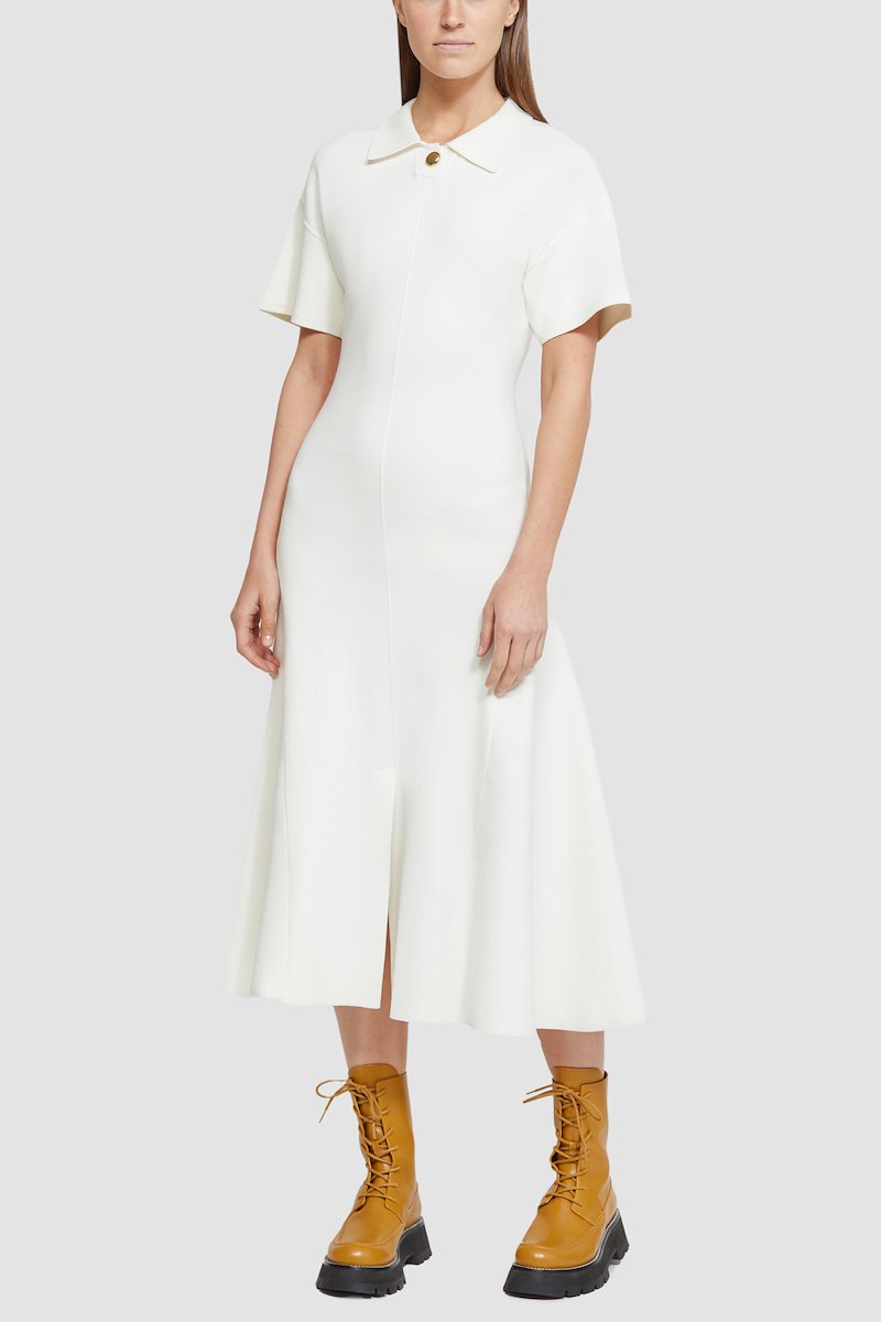 Short Sleeve Tech Milano Collared Flare Dress-white #0 Short Sleeve Tech Milano Collared Flare Dress, null- 2