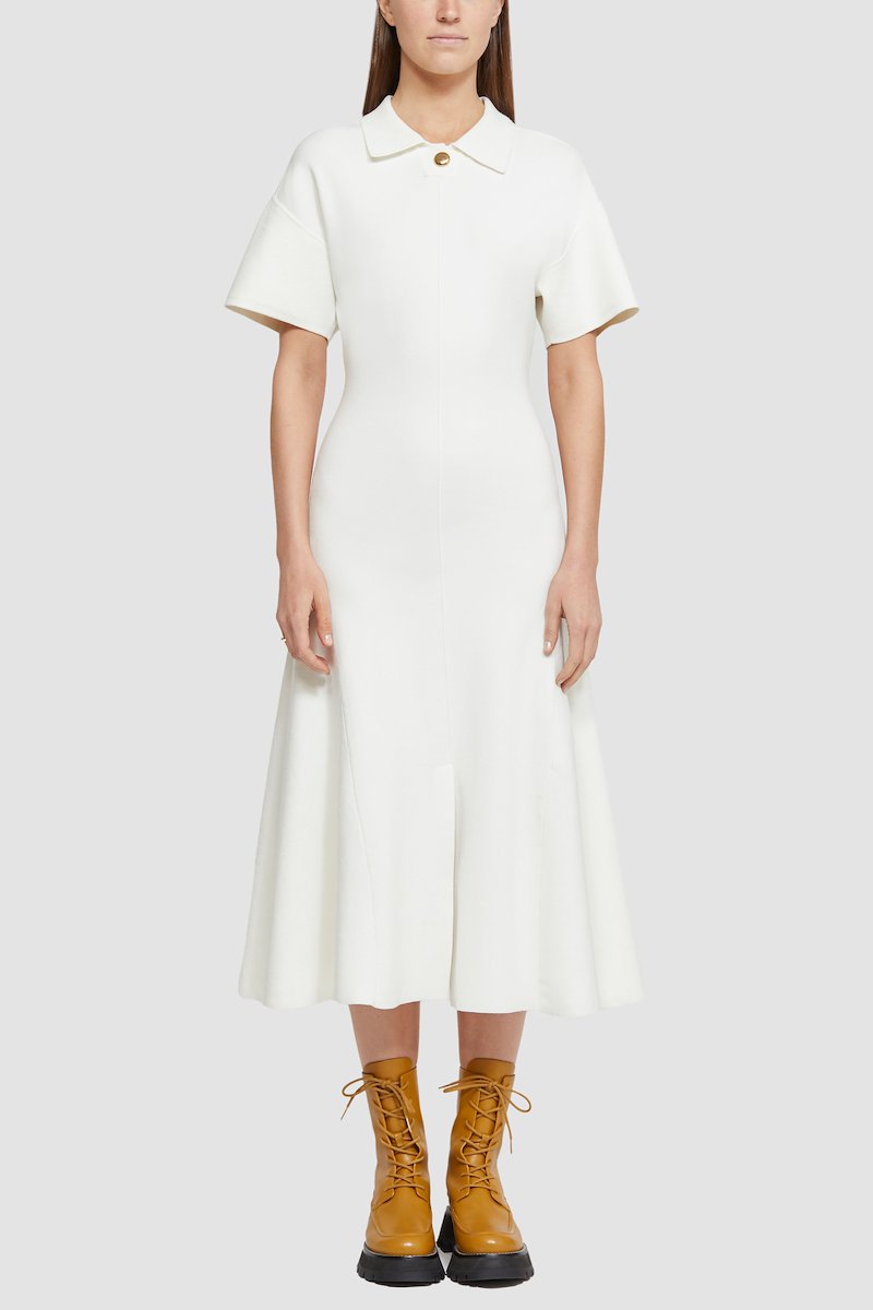 Short Sleeve Tech Milano Collared Flare Dress-white #1 Short Sleeve Tech Milano Collared Flare Dress, null- 3
