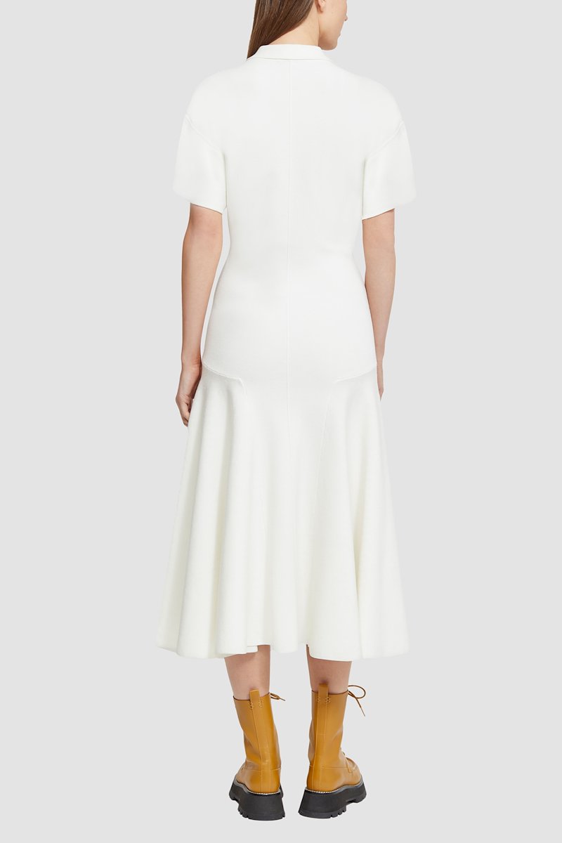 Short Sleeve Tech Milano Collared Flare Dress-white #1 Short Sleeve Tech Milano Collared Flare Dress, null- 5