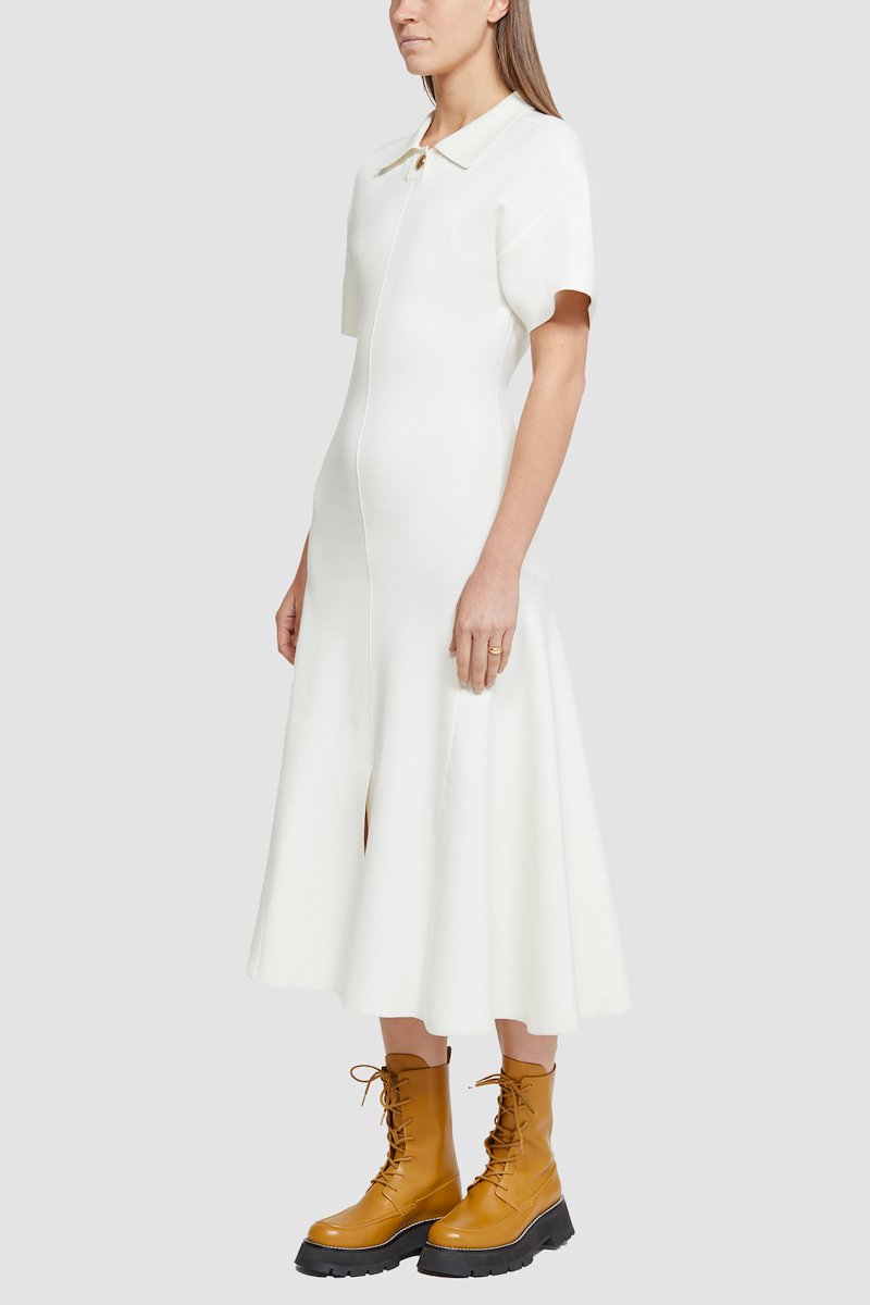 Short Sleeve Tech Milano Collared Flare Dress-white #0 Short Sleeve Tech Milano Collared Flare Dress, null- 4